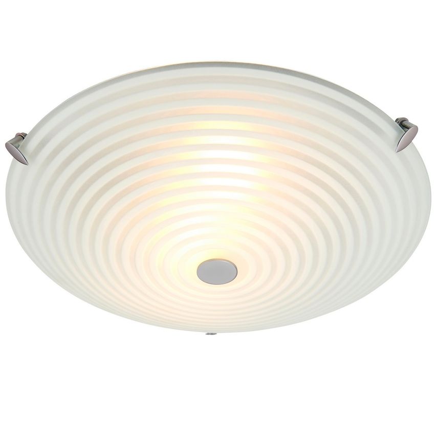 Endon Roundel 2 Light Flush Ceiling Light Frosted White, Clear Patterned Glass w