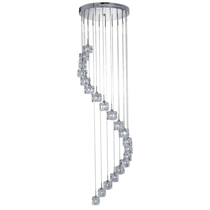 Searchlight Lighting Ice Cube Led 20 Light Spiral Cluster Pendant Chrome Glass