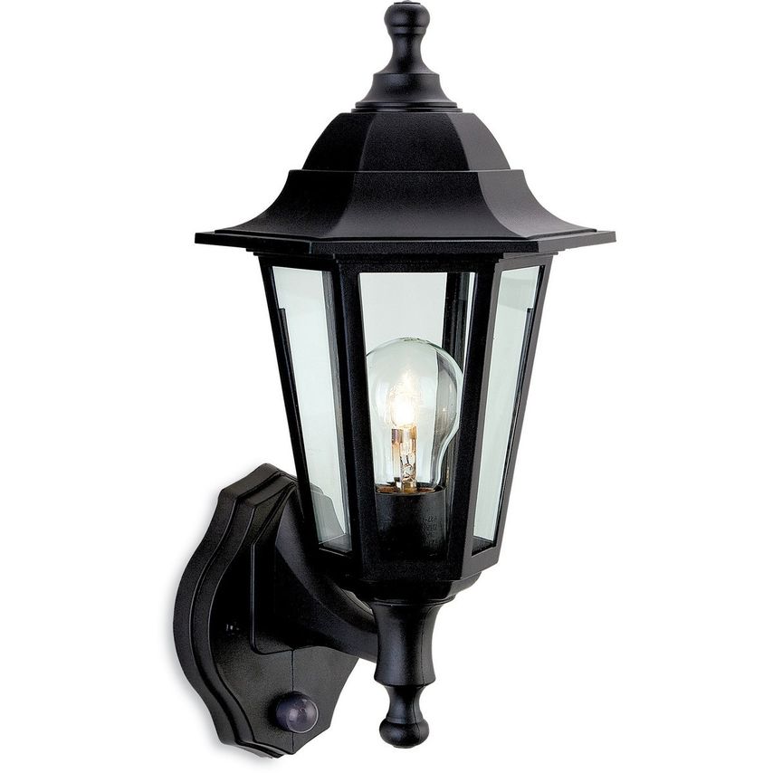 Firstlight Malmo 1 Light Outdoor Wall Lantern - Uplight with Pir Black Resin IP4