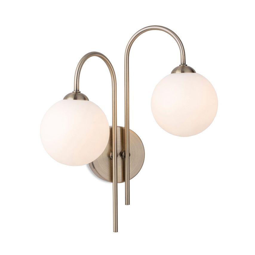 Firstlight Lyndon 2 Light Globe Wall Antique Brass with Opal White Glass
