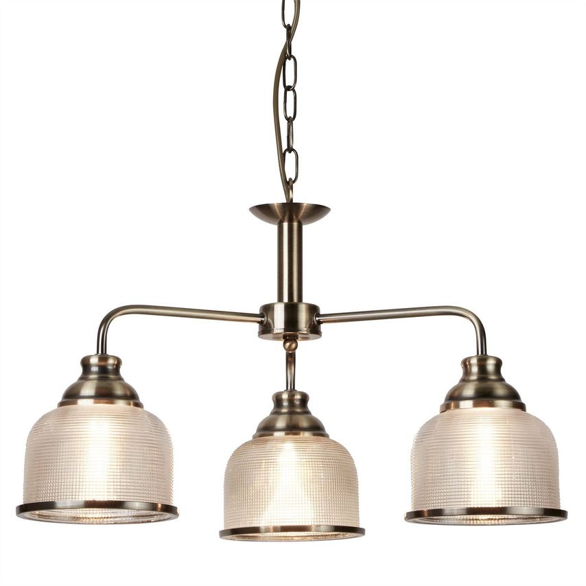 Searchlight Lighting Bistro 3 Light Multi Arm Ceiling Pendant White, Antique Bra