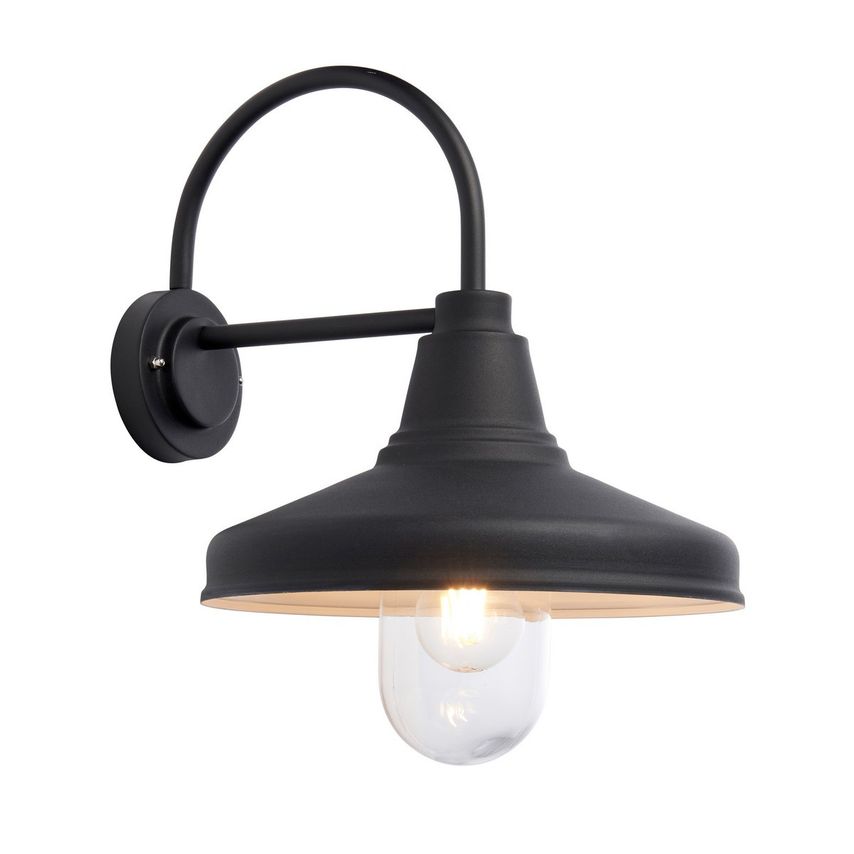 Endon Farmhouse Traditional Outdoor Dome Wall Light Textured Black Glass Shade,
