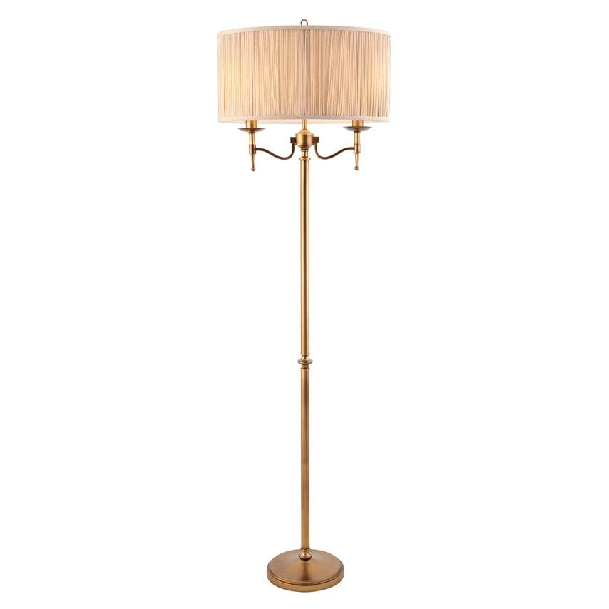Interiors 1900 Stanford 2 Light Floor Lamp Antique Brass with Beige Shade, E14