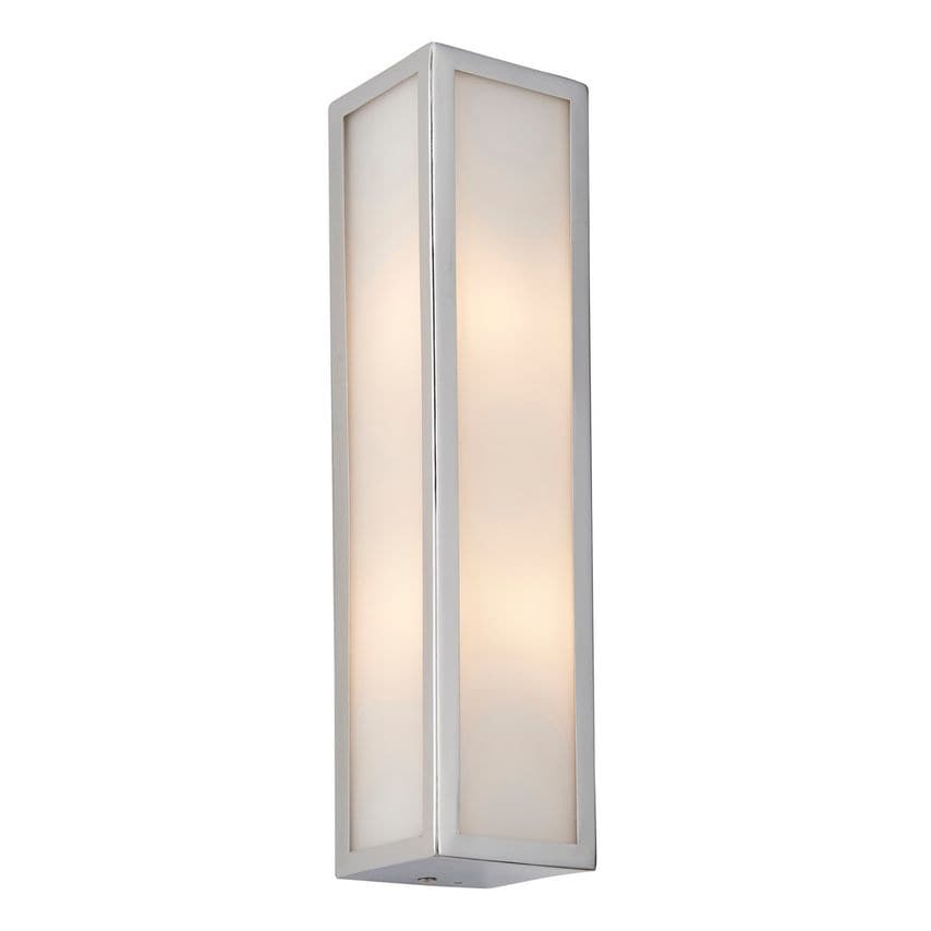 Endon Newham Outdoor Contemporary 2 Light Wall Lamp Chrome, Frosted Glass