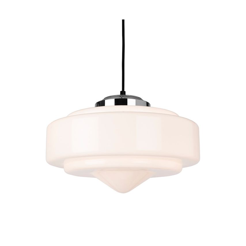 Firstlight Art Deco Pendant Light Chrome with Opal White Glass - 2938CH