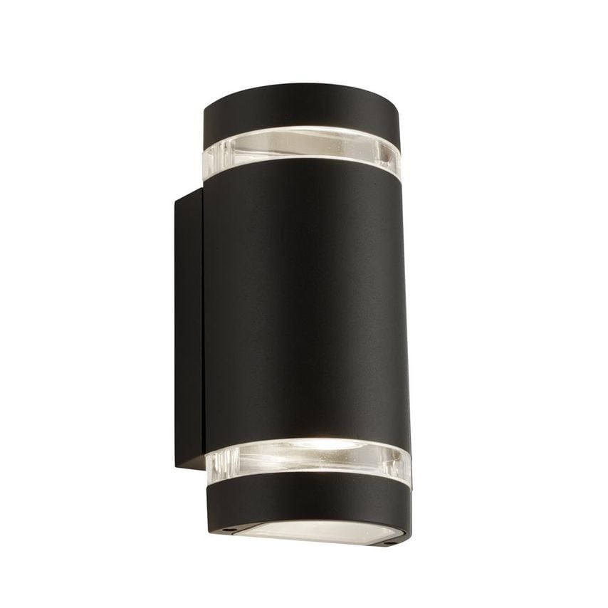 Searchlight Lighting Sheffield Outdoor 2 Light Curved Wall Bracket Black, Clear