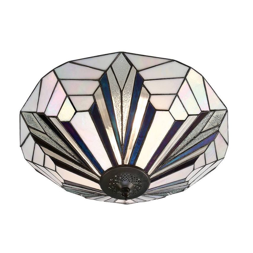 Astoria 2 Light Large Ceiling Flush Light Dark Bronze, Tiffany Style Glass, E27