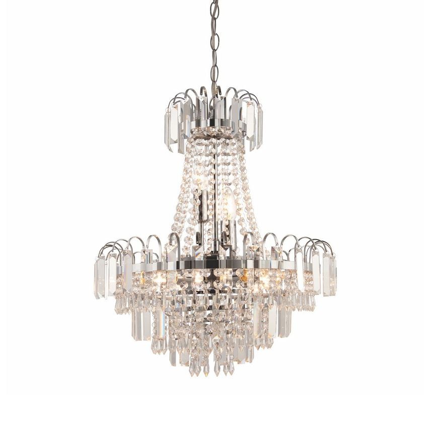 Endon Amadis 6 Light Ceiling Pendant Chrome, Clear Faceted Glass Beads, E14