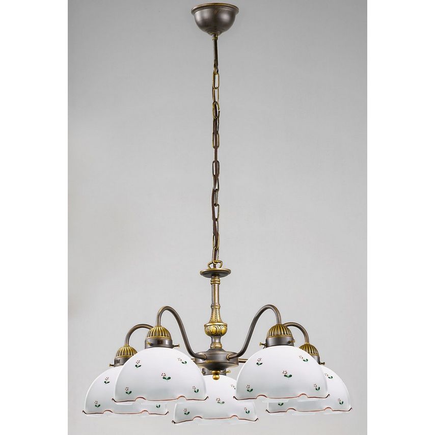 Kolarz Lighting Nonna Cottage Style Glass 5 Arm Chandelier Matt Antique Brass, 5