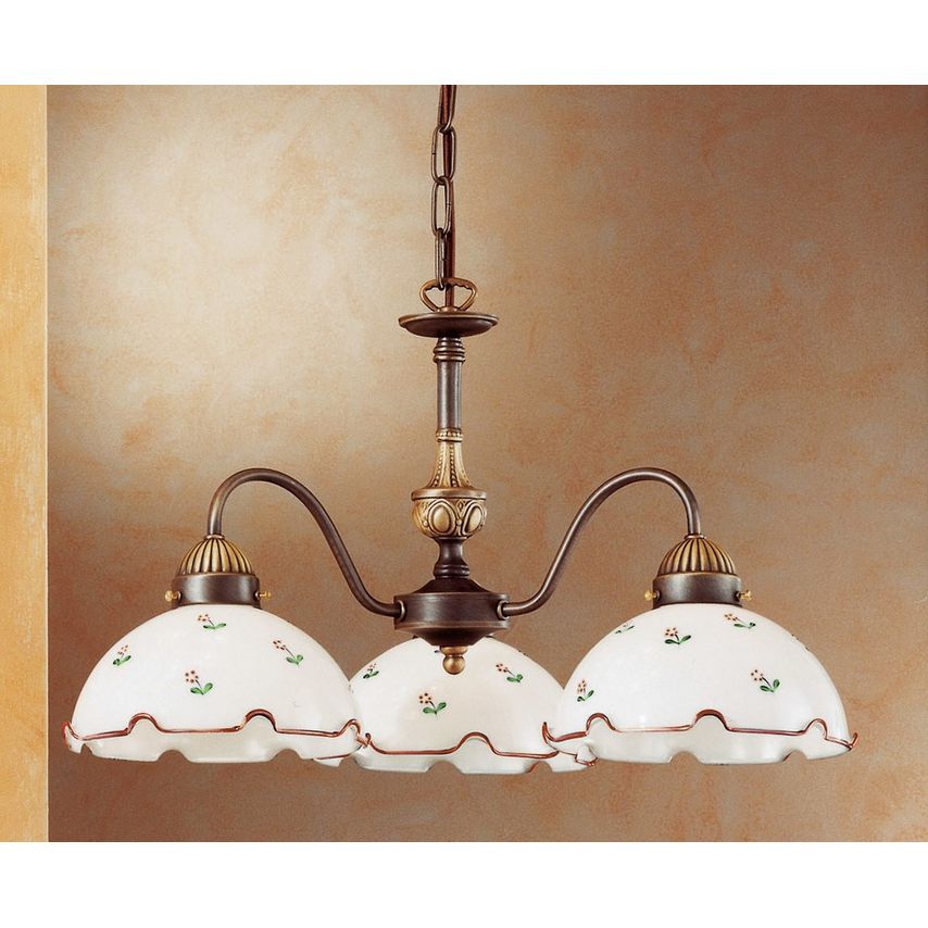Kolarz Lighting Nonna Cottage Style Glass 3 Arm Chandelier Matt Antique Brass, 3