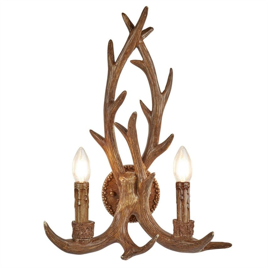 Searchlight Lighting Stag 2 Light Indoor Candle Wall Light Rustic Brown, E14