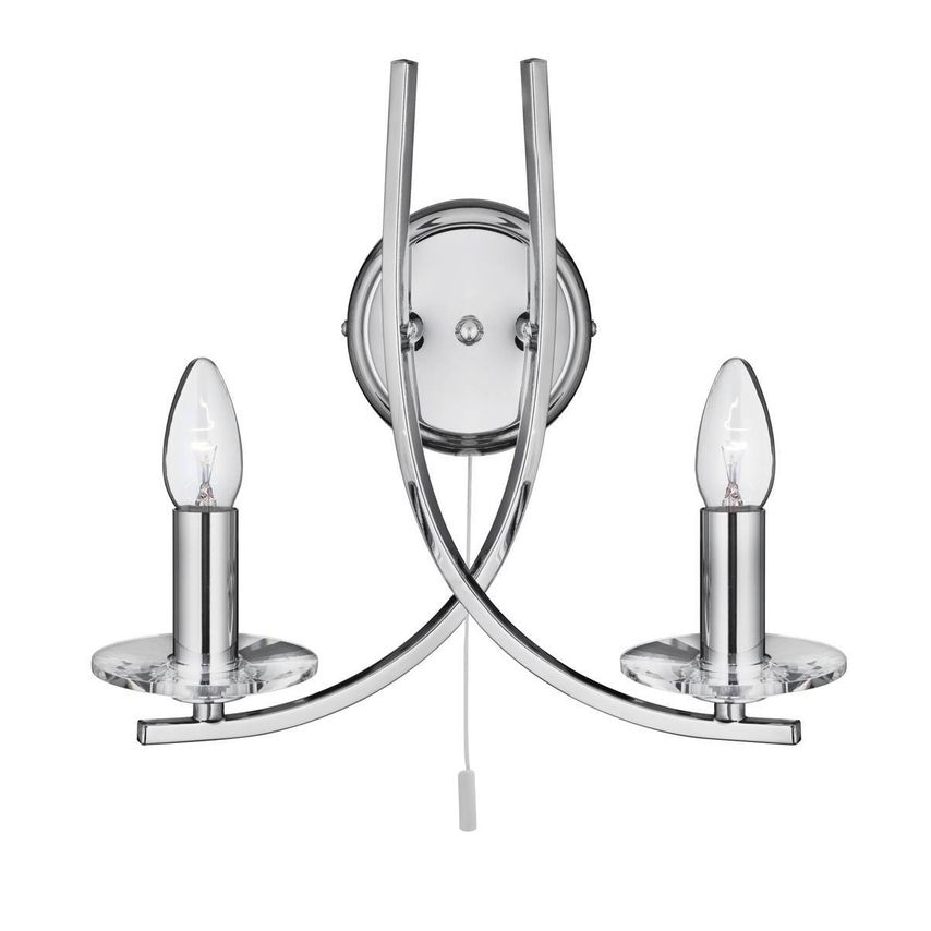 Netlighting Ascona 2 Light Indoor Glass Candle Wall Light Chrome, E14