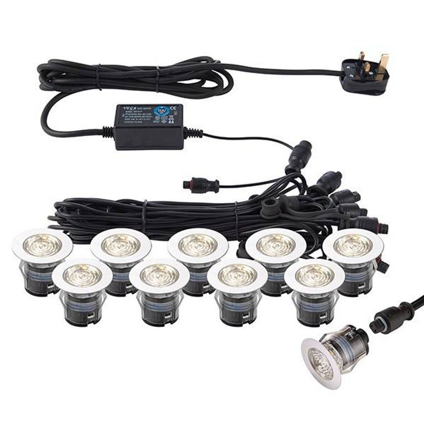 Saxby Ikonpro Cct Led 10 Light Outdoor Recessed Light Kit Polished Stainless Ste