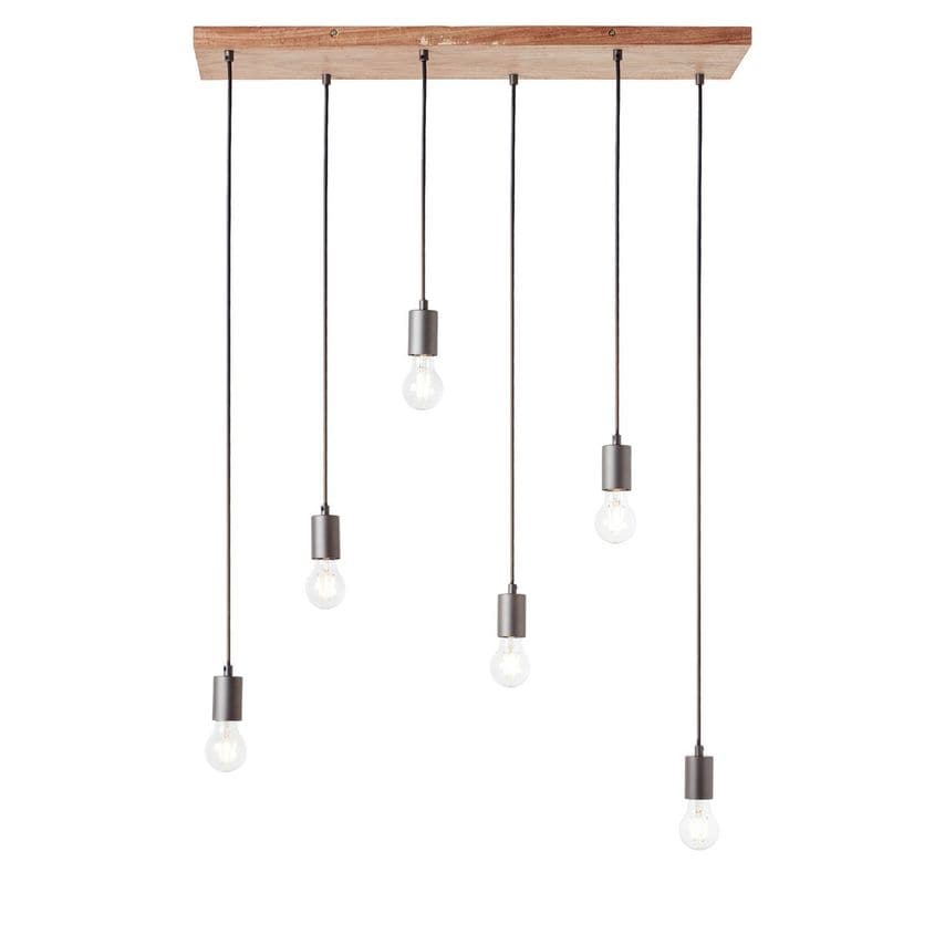 Endon Stellan Plate Pendant Ceiling Lamp, Oak Stained Plywood, Anthracite Finish