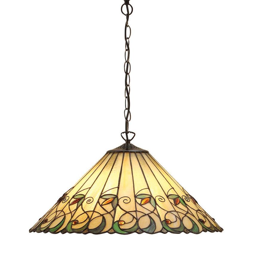 Interiors 1900 Jamelia 3 Light Large Ceiling Pendant Dark Bronze, Tiffany Glass,