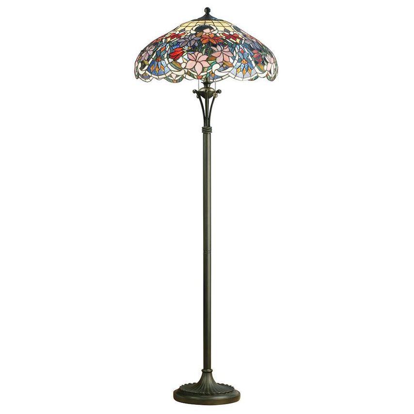Interiors 1900 2 Light Floor Lamp Dark Bronze, Tiffany Glass, E27