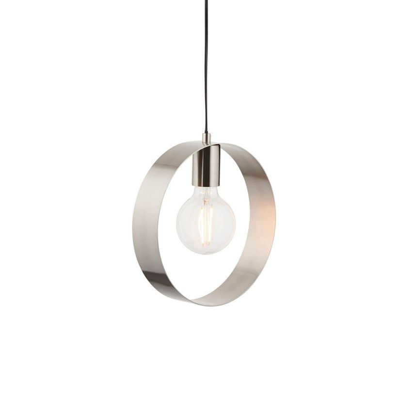 Endon Hoop 1 Light Ceiling Pendant Brushed Nickel, E27