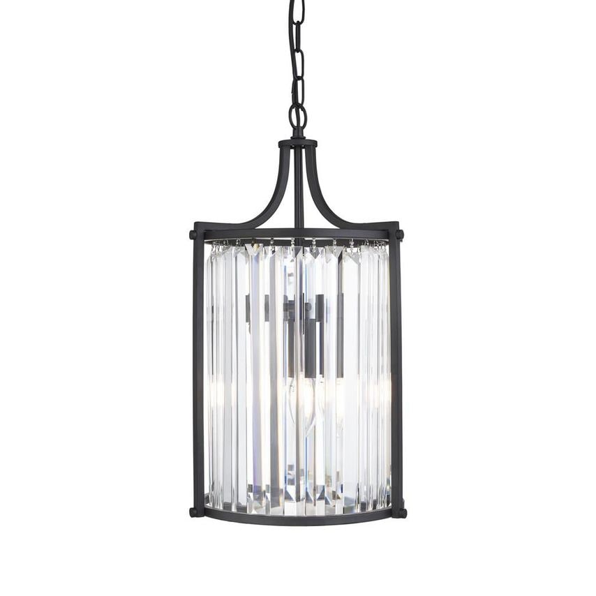 Netlighting Victoria 2 Light Pendant, Matt Black, Crystal Glass