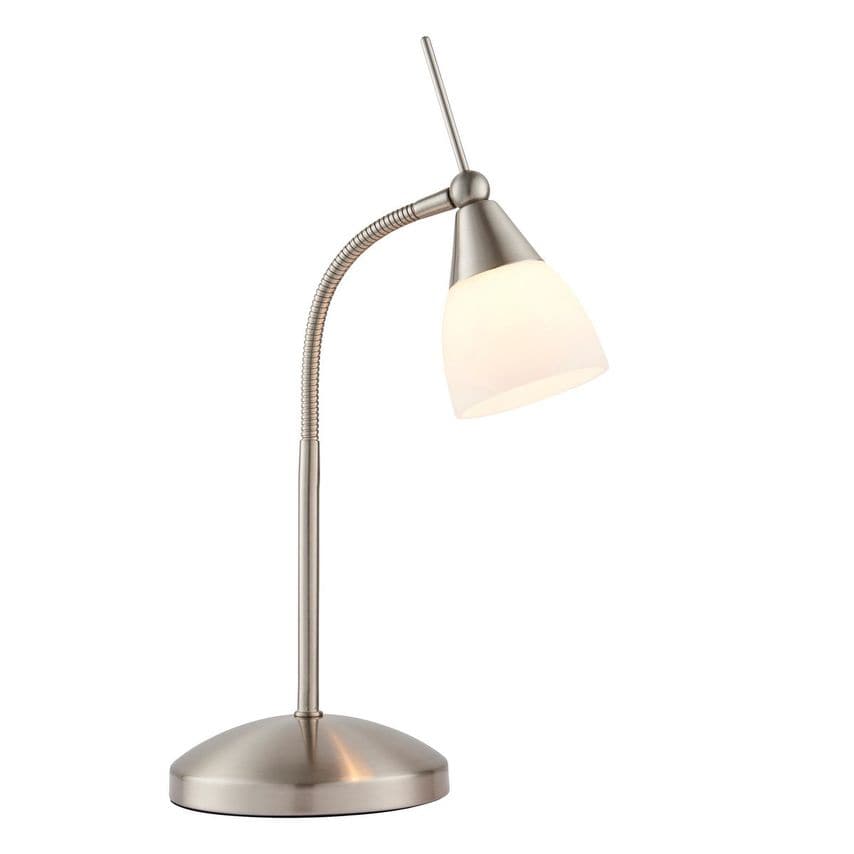Endon Range Table Lamp Satin Chrome, White Glass, G9