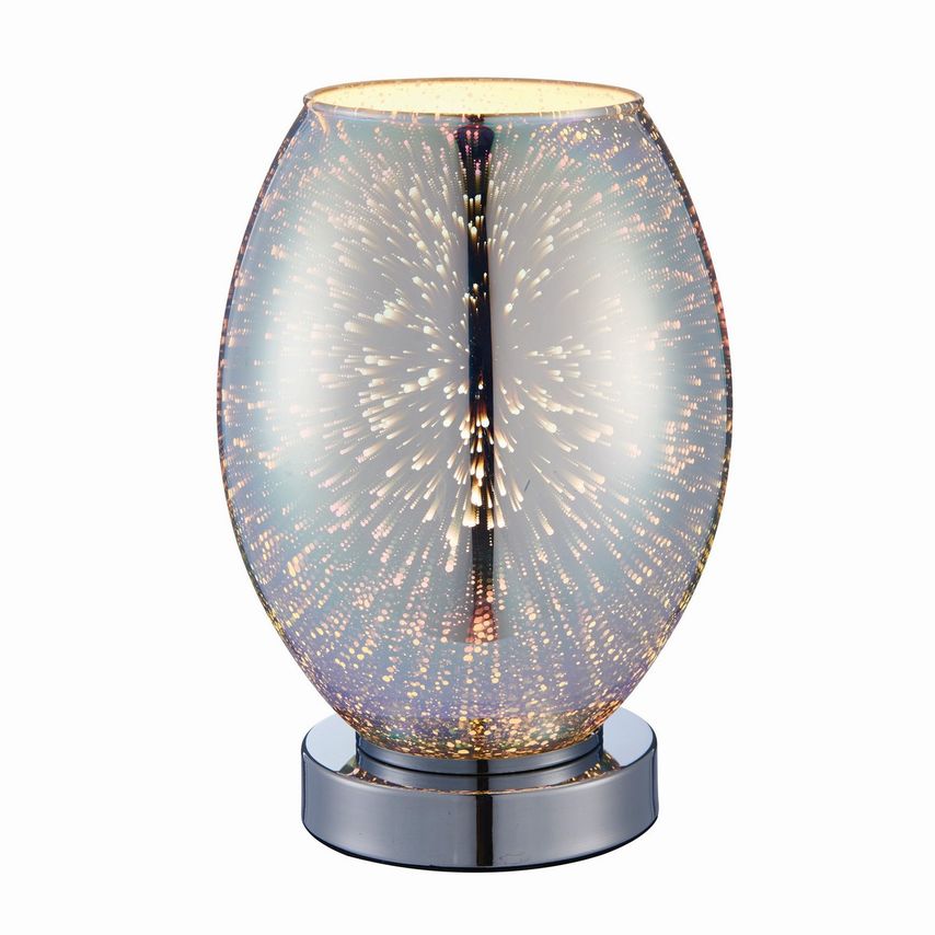 Endon Stellar 1 Light Table Lamp Chrome Holographic Glass, Chrome Plate, E14