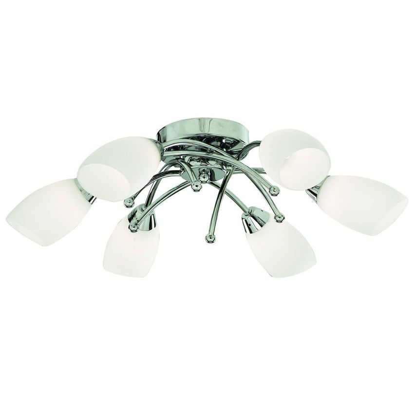 Searchlight Lighting Opera 6 Light Flush Multi Arm Ceiling Light Chrome and Opal