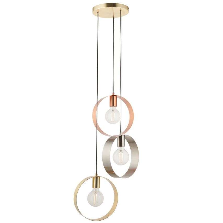 Endon Hoop 3 Light Cluster Ceiling Pendant Brushed Brass & Brushed Nickel, E27