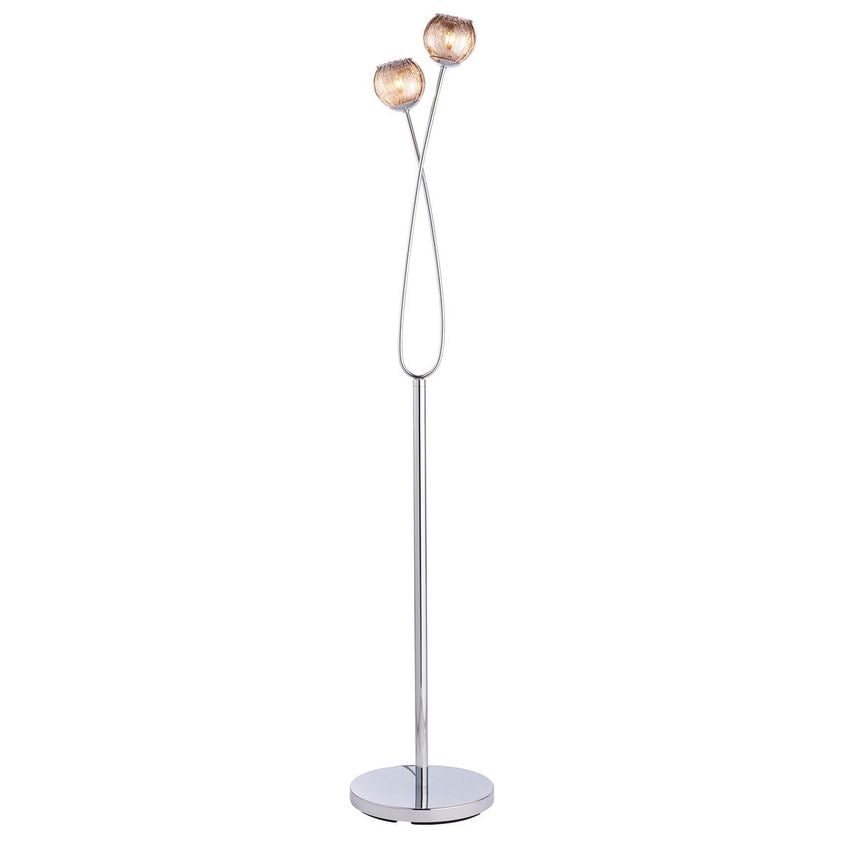 Endon Aerith 2 Light Floor Lamp Chrome, Smokey Mirror Tinted Glass, G9