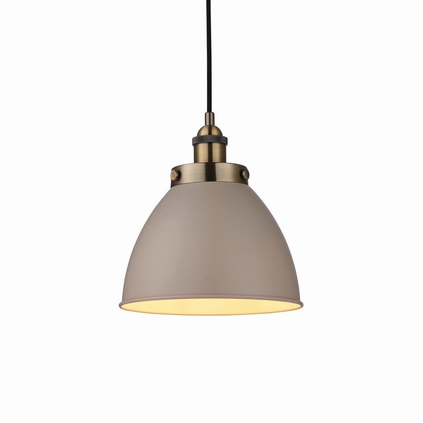 Endon Franklin 1 Light Dome Pendant Satin Taupe, Antique Brass Plate, E27 - 7632