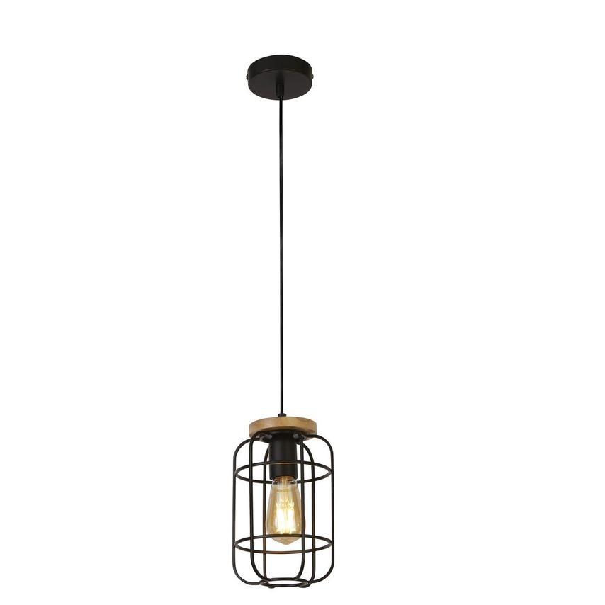 Searchlight Lighting Vision Cage Ceiling Pendant, Matt Black & Wood