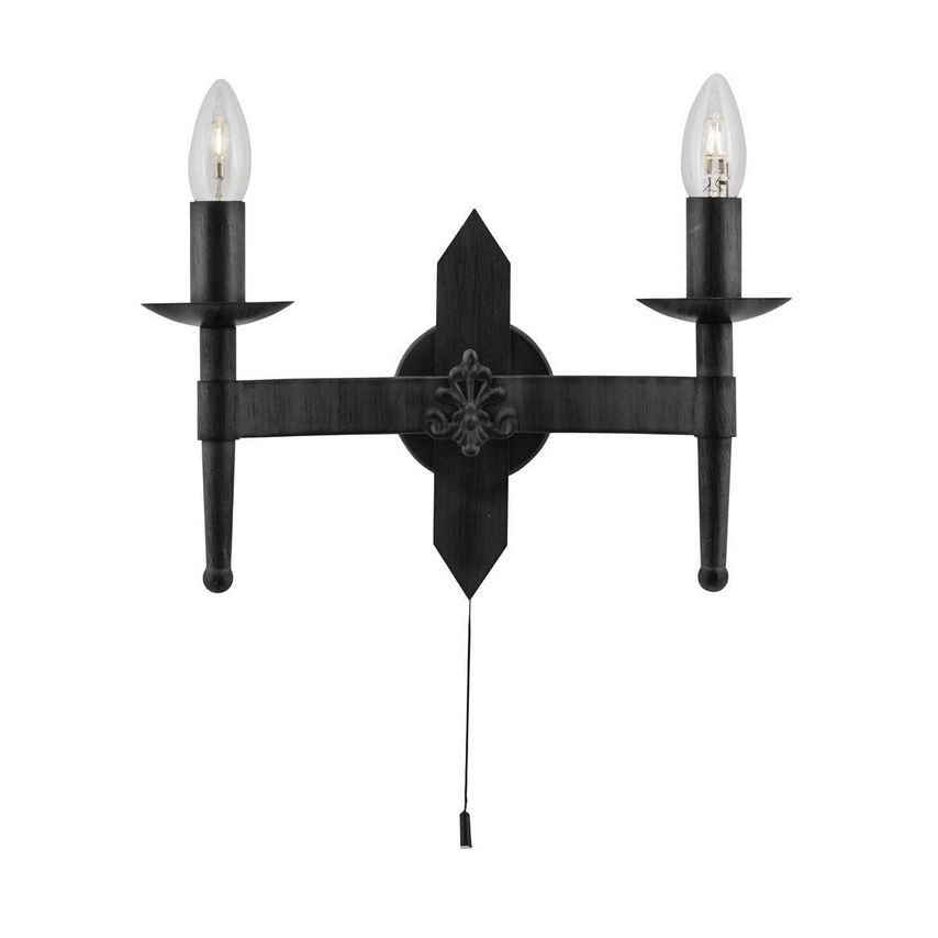 Searchlight Lighting Cartwheel 2 Light Indoor Candle Wall Light Black, E27