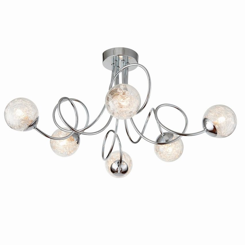 Endon Auria Led 6 Light Semi Flush Chrome with Chrome Wire, Bead Shade, G9