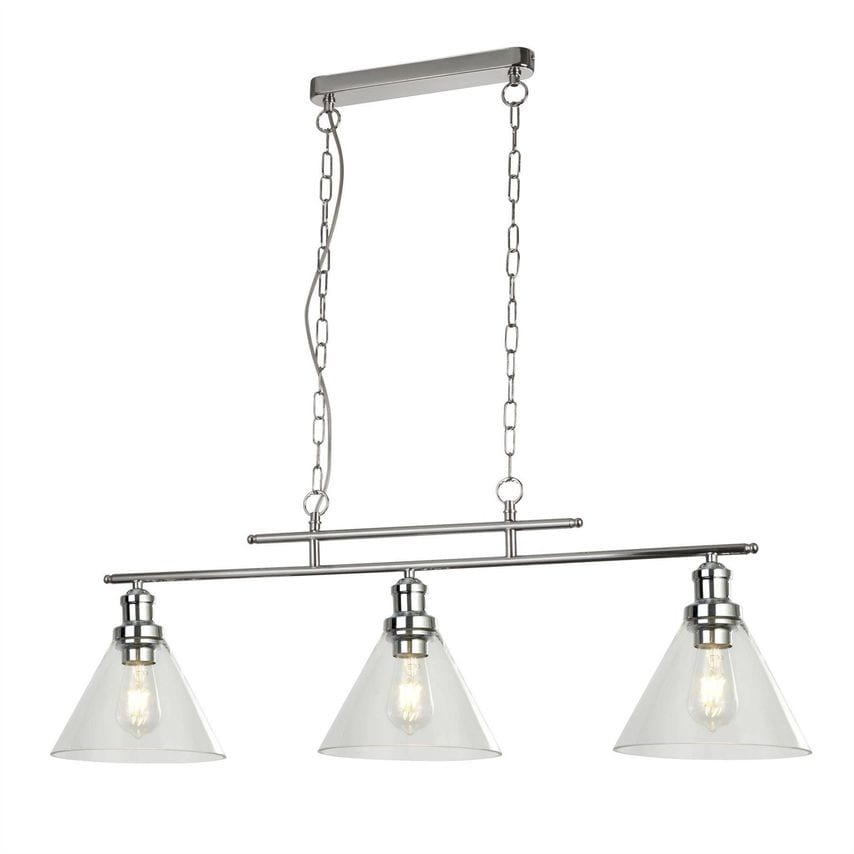 Searchlight Lighting Pyramid 3 Light Pendant Chrome, Glass Shade, E27 - 1277-3CC