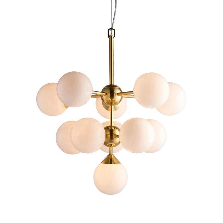 Endon Oscar Globe Pendant Satin Brushed Gold Effect Plate & Gloss White Glass 11