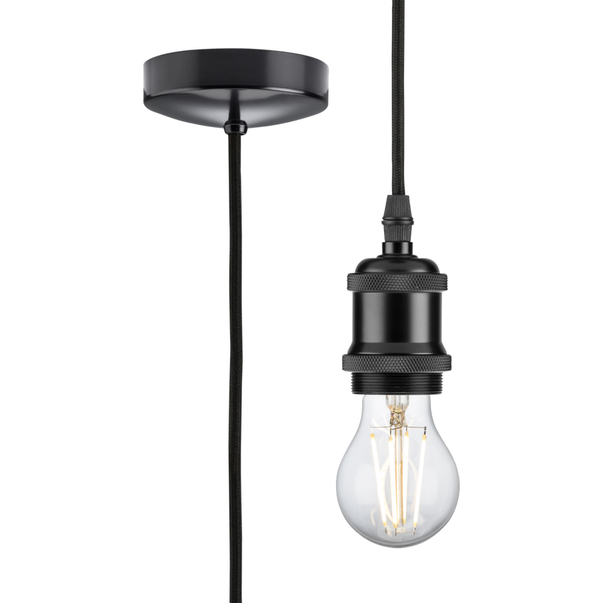 Knightsbridge 1.8m E27 Vintage Pendant Set - Matt Black 230V IP20 80W