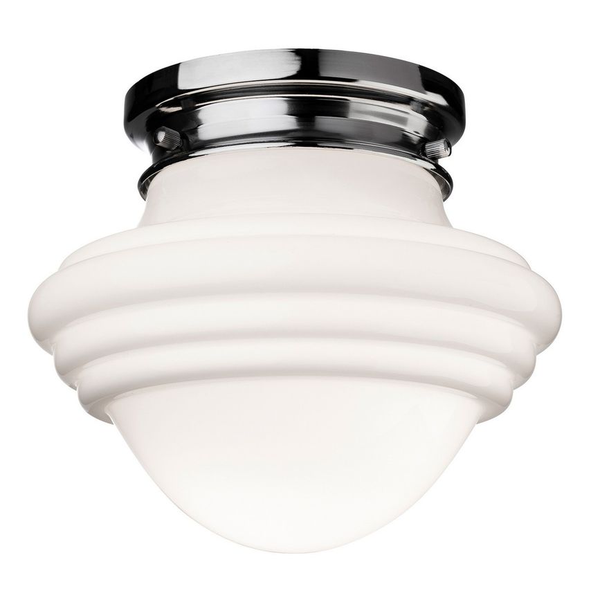 Firstlight Art 1 Light Flush Light Chrome, Opal White Glass, E27 - 4944CH