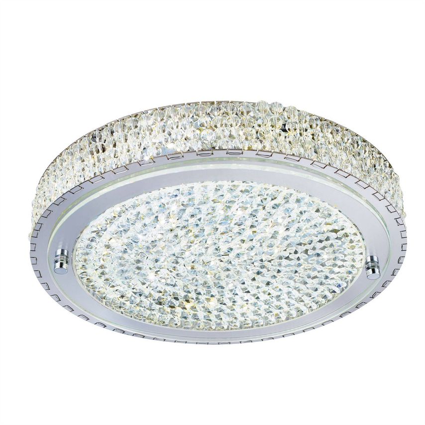 Searchlight Lighting LED 1 Light Large Flush Ceiling Light Chrome, Crystal