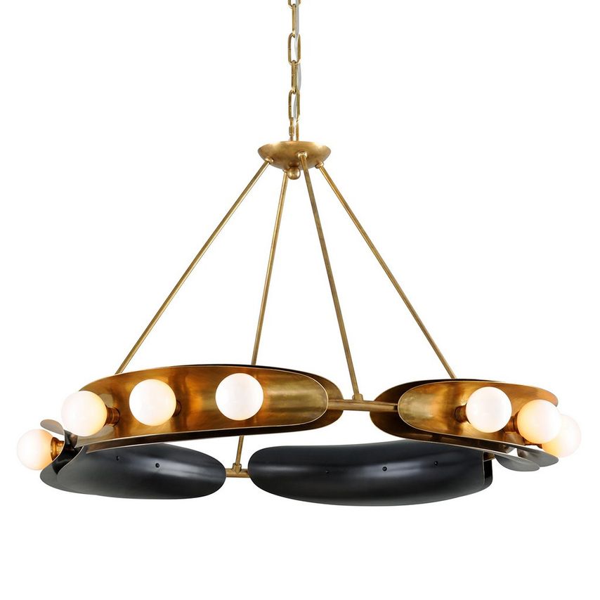 Hudson Valley Hopper 12 Light Chandelier Vintage Brass Bronze Accents, Glass