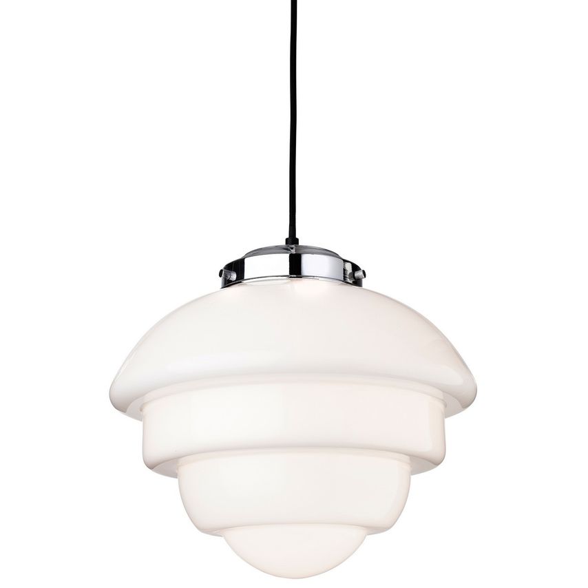 Firstlight Art 1 Light Ceiling Pendant Chrome, Opal White Glass, E27 - 4947CH