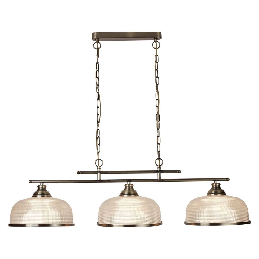 Searchlight Lighting Bistro 3 Light Ceiling Pendant Bar White, Antique Brass wit