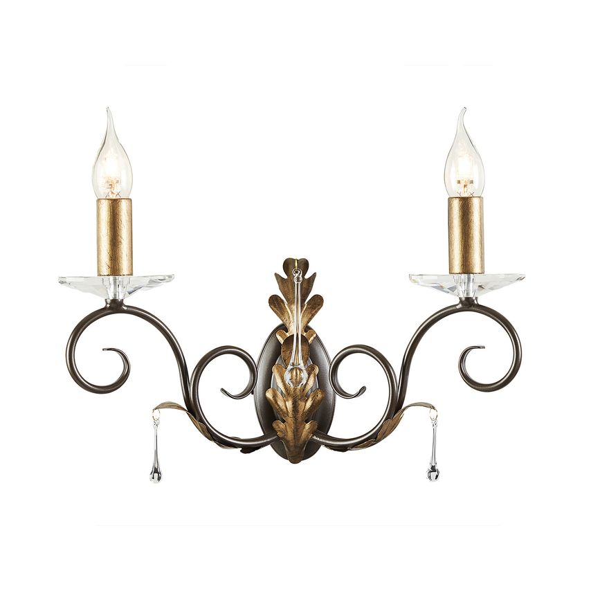 Elstead Lighting Amarilli 2 Light Indoor Candle Wall Light Gold, Floral Leaves D
