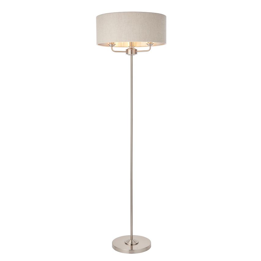 Endon Highclere Base & Shade Floor Lamp Brushed Chrome Plate, Natural Linen