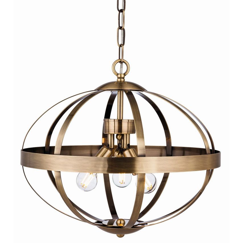 Firstlight Healey 3 Light Cage Ceiling Pendant Antique Brass, E14