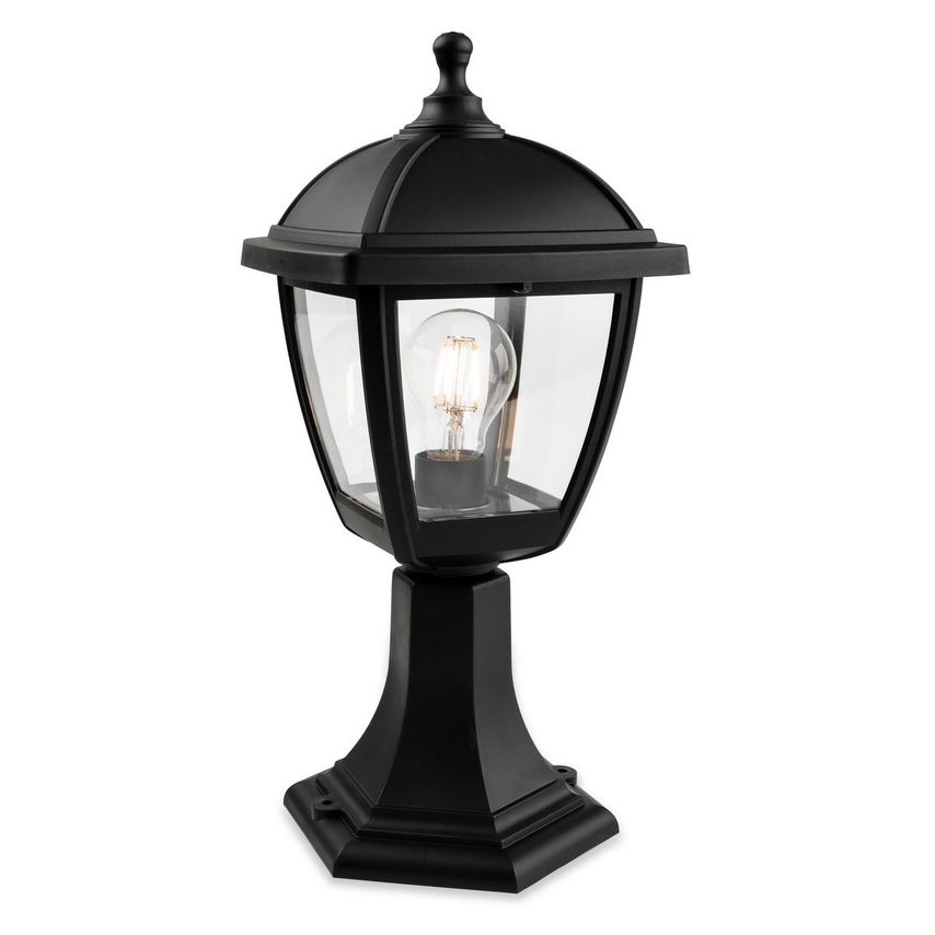 Palma Outdoor Pedestal Light 4 Panel Black IP44, E27