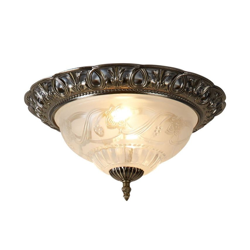 Searchlight Lighting Flush Ceiling 2 Light Antique Brass with Frosted Glass Diff