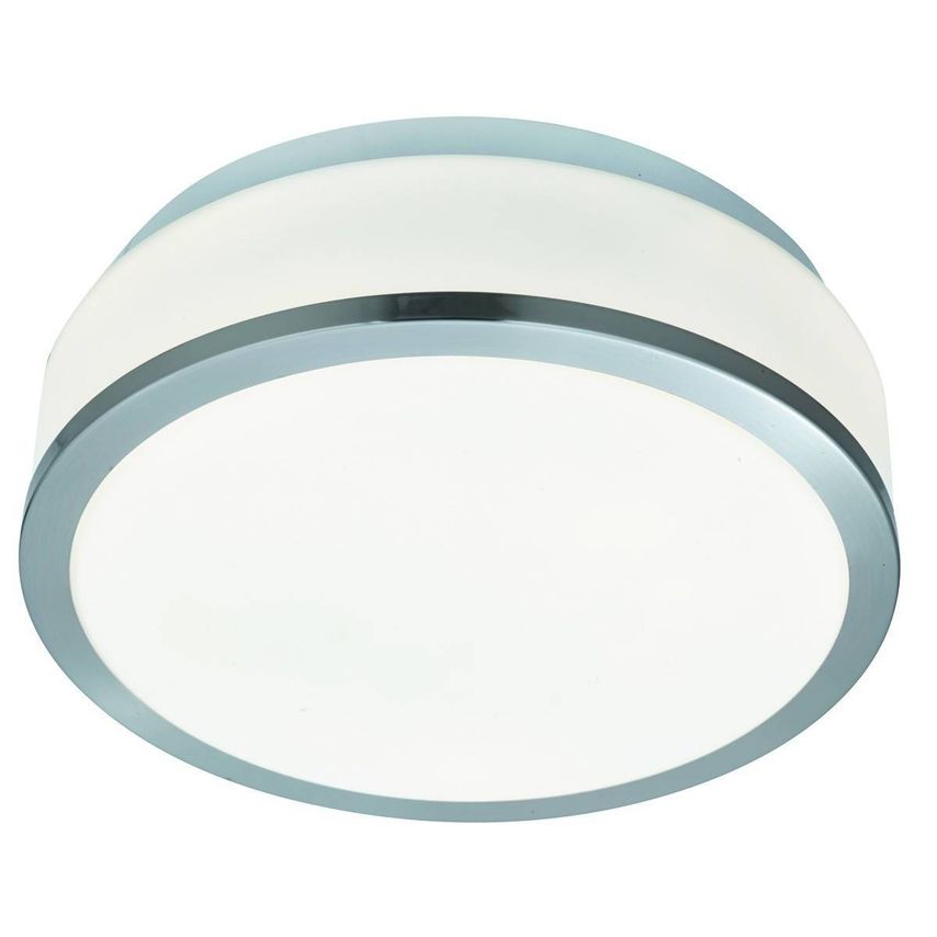 Searchlight Lighting Discs Bathroom Flush 2 Light Ceiling Satin Silver, Opal IP4