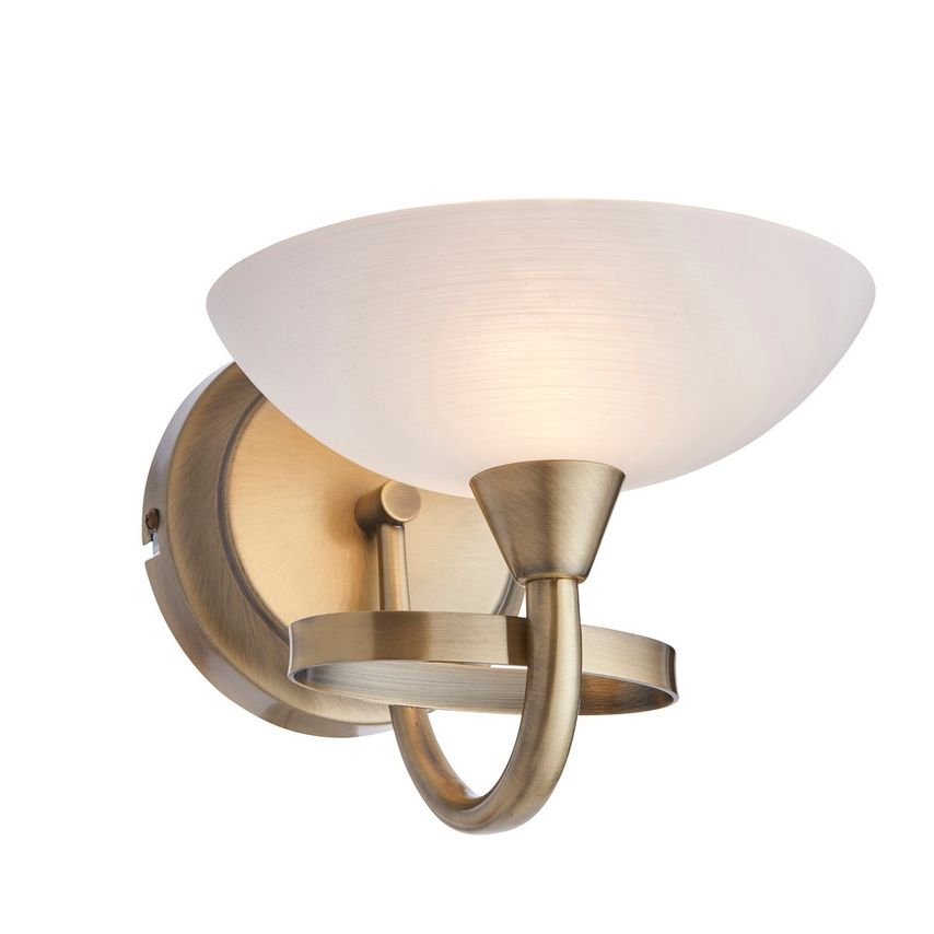 Endon Cagney 1 Light Wall Light Antique Brass with White Glass Shade, G9