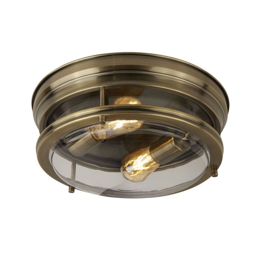 Searchlight Lighting Edinburgh 2 Light Bathroom Flush Ceiling Light Antique Bras