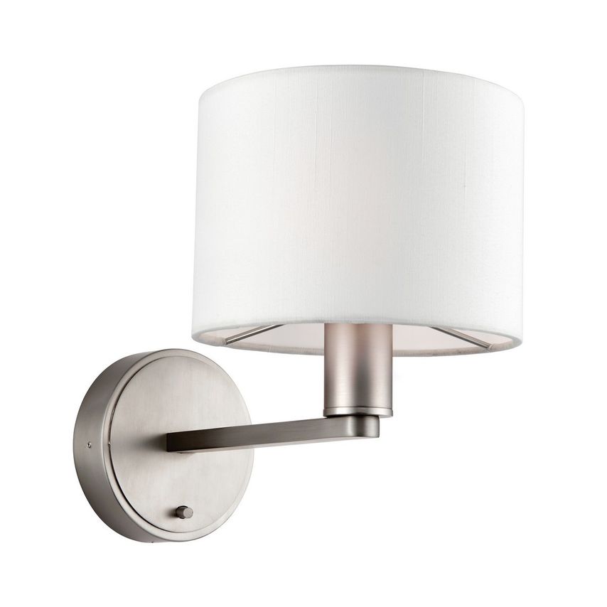 Endon Daley 1 Light Indoor Wall Light Matt Nickel Plate, Vintage White Faux Silk