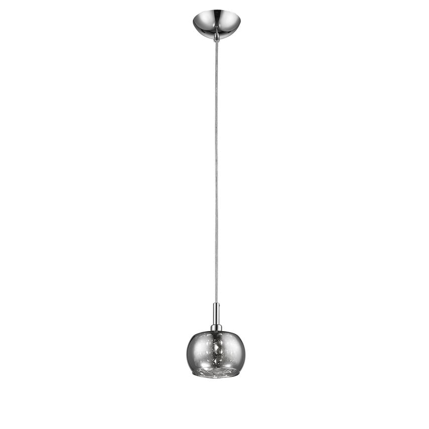 IMPEX DENI 1 Light Glass with Beads Chrome Dome Pendant Ceiling Light
