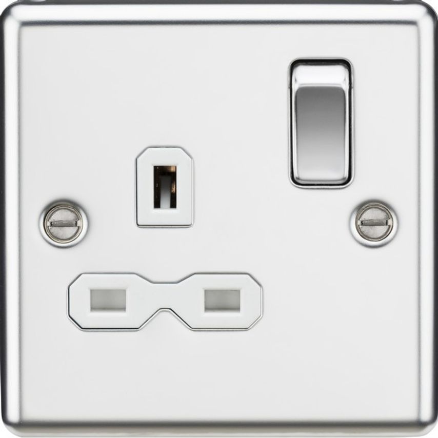 Knightsbridge 13A 1G Dp Switched Socket with White Insert - Rounded Edge Polished Chrome - CL7P